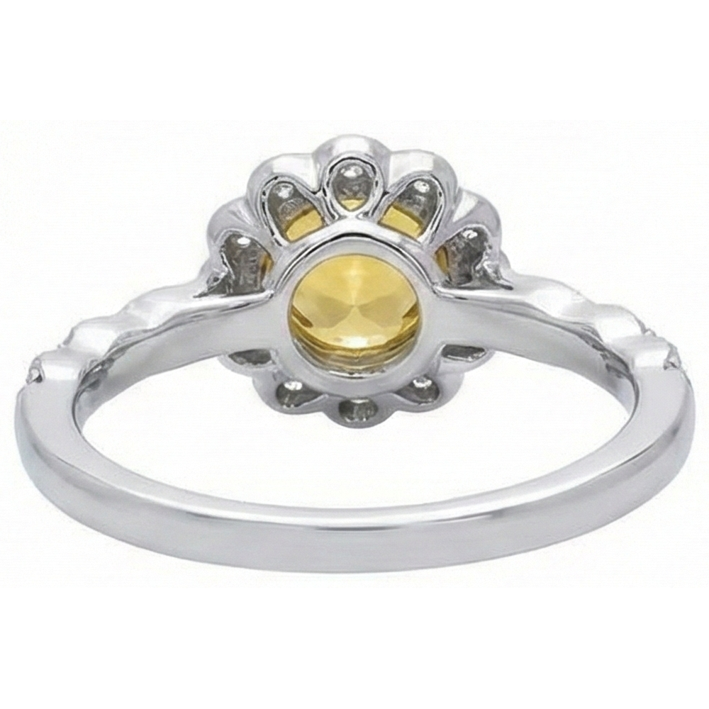 4 Ct Yellow Sapphire And Natural Earth Mined Diamonds Ring White Gold 14K