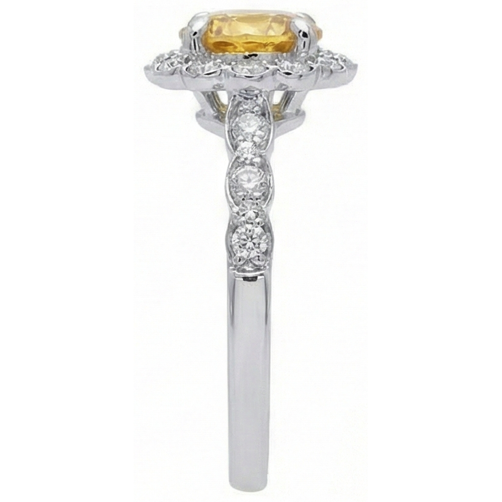 4 Ct Yellow Sapphire And Natural Earth Mined Diamonds Ring White Gold 14K