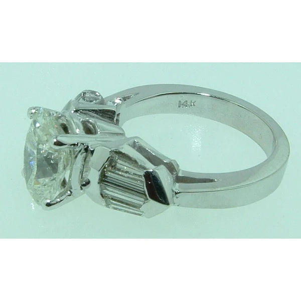 4 Ct. Oval & Baguette Real Diamond 3 Stone Engagement Ring White Gold