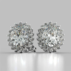 4 Ct. Oval Cut Halo Stud Earring Real Diamonds White Gold