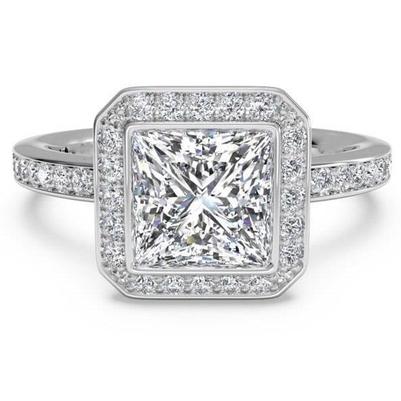 4 Ct. Princess & Round Genuine Diamond Halo Ring 14K WG With Diamonds