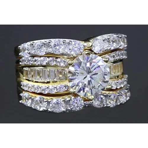 4 Piece Real Diamond Wedding Bridal Ring Set