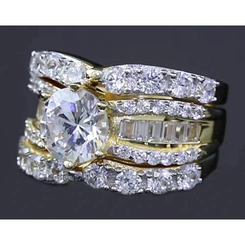 4 Piece Real Diamond Wedding Bridal Ring Set