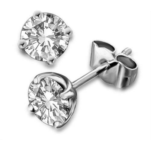 4 Prong Setting Round Cut Real Diamond Stud Earring Gold White 2.40 Ct.