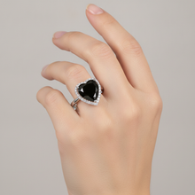 Black Diamond Marriage Ring 9 Carat Genuine Heart Halo 14K White Gold