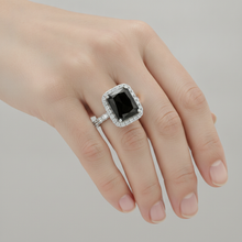 Ladies Black Diamond Ring 7 Carat Natural Radiant Halo 14K White Gold