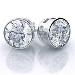 4 carats Bezel Set Genuine Round Diamond Stud Earring