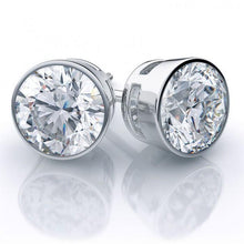 4 carats Bezel Set Genuine Round Diamond Stud Earring