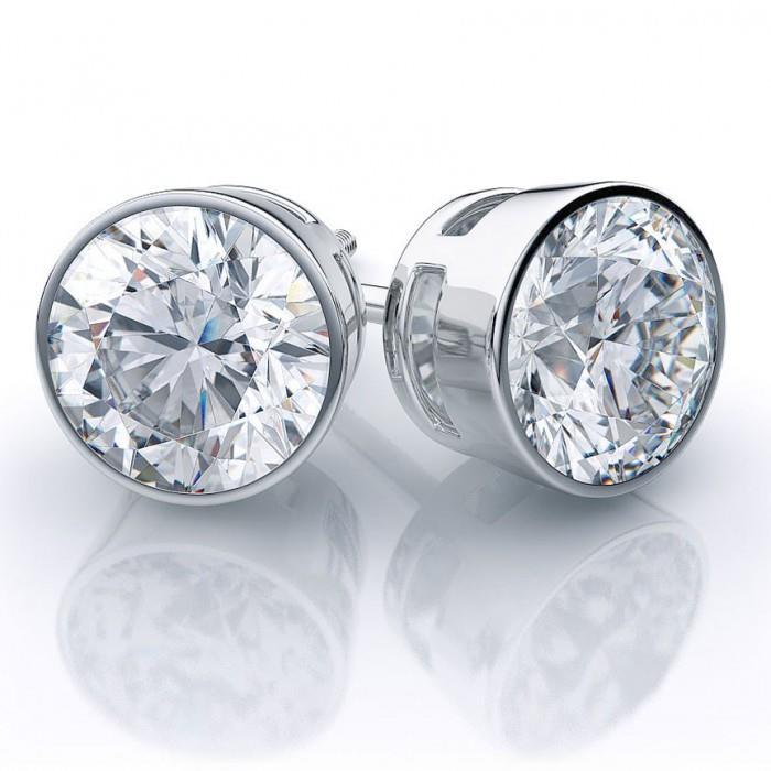 4 carats Bezel Set Genuine Round Diamond Stud Earring