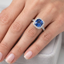 4.10 Ct Cushion Sri Lankan Sapphire And Round Natural Earth Mined DIAMOND ( NOT LAB GROWN )s Ring White Gold