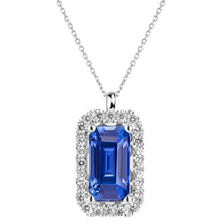 Sparkling Blue Sapphire Gemstone Pendant 4.25 ct – 14K White