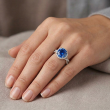 4.85 Ct Sri Lanka Blue Sapphire Halo Natural Earth Mined DIAMOND ( NOT LAB GROWN )s Ring White Gold