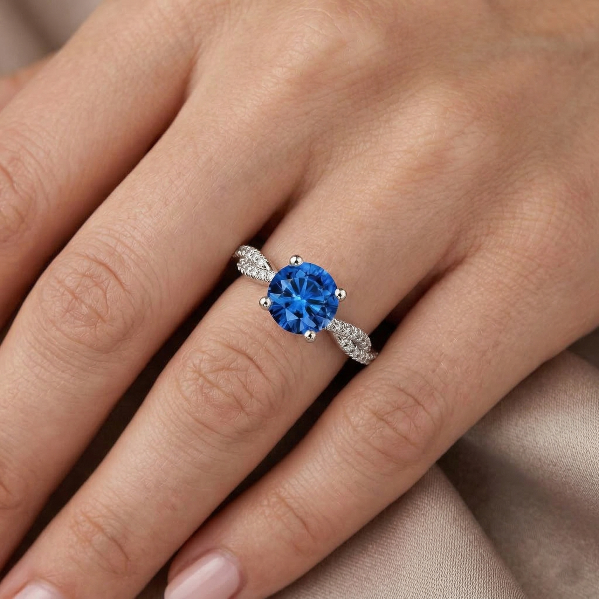natural round sapphire 4.90ct ring with diamond accents
