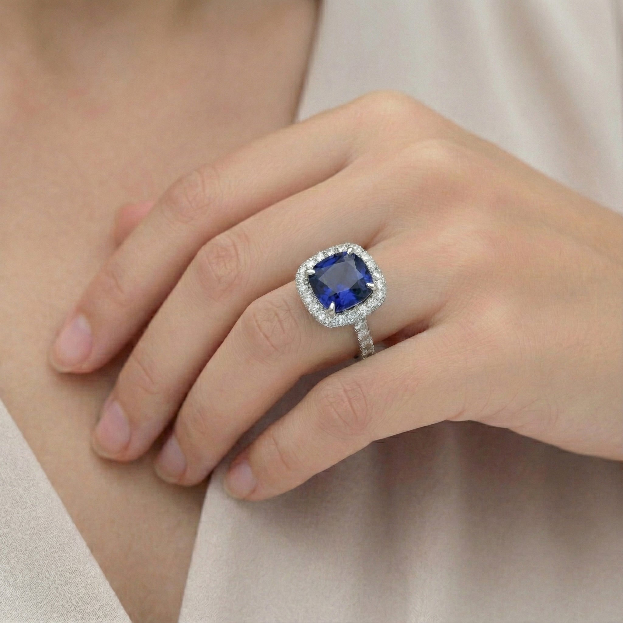4 Carat Cushion Sapphire Engagement Ring