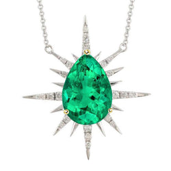 Colombian Emerald Starburst Stone Pendant Necklace 3 ct in 14K