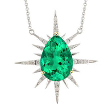 Stone Pendant Necklace 14K Two Tone Gold with Colombian Emerald – main view