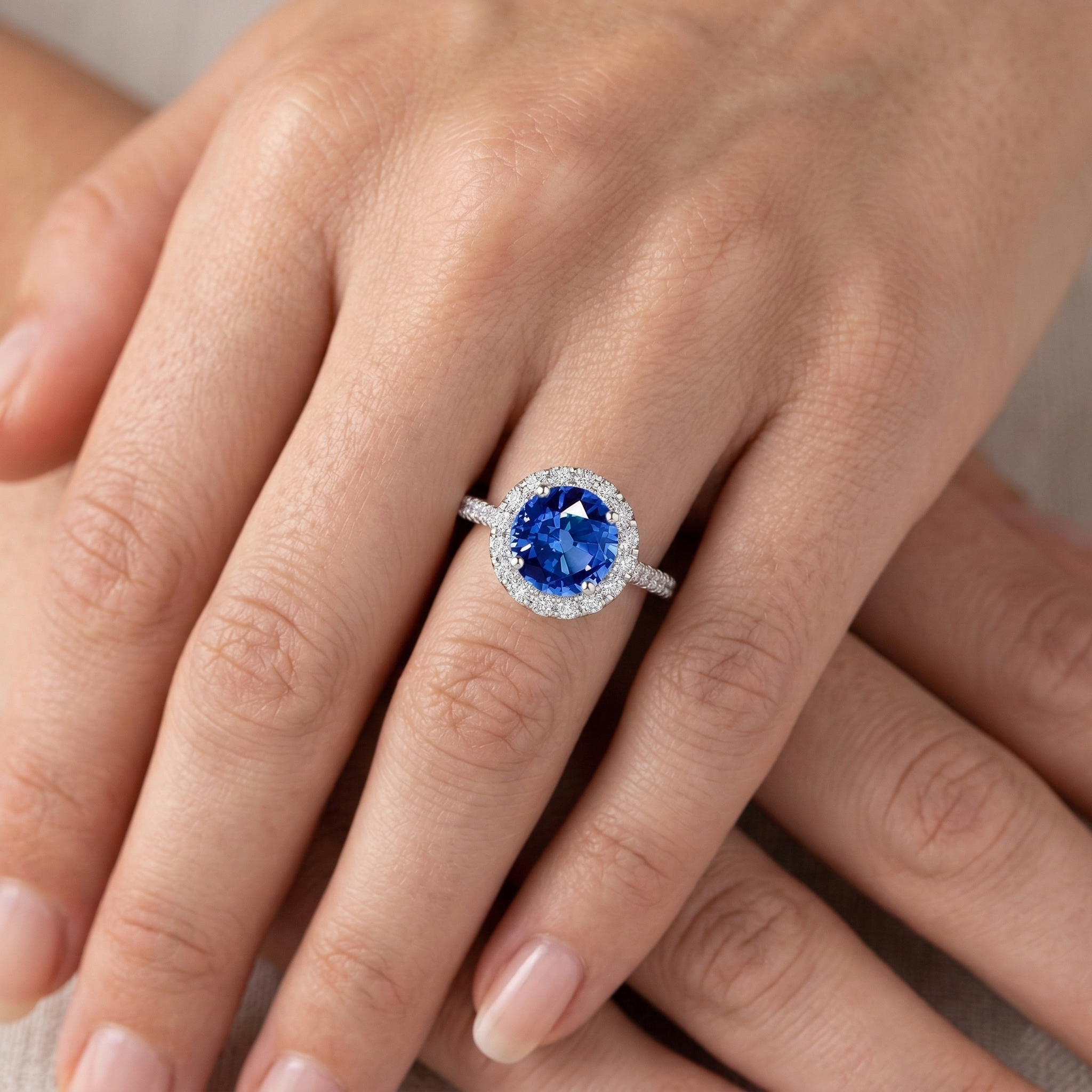 4 Ct Ceylon Sapphire And Natural Earth Mined DIAMOND ( NOT LAB GROWN )s Ring White Gold 14K