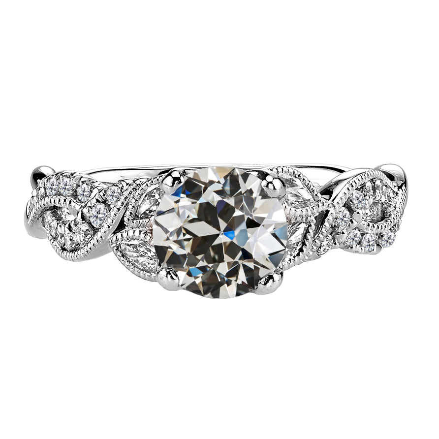 Fine Diamond Old Mine Cut Accent Solitaire Ring in 14K White Gold – main view