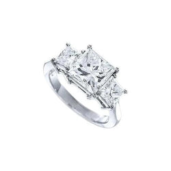 4.01 Carats Three Stone Princess Cut Real Diamond Ring Real