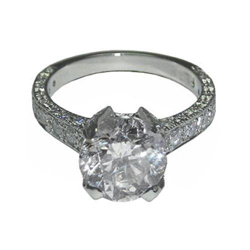 4.01 Ct. Round Brilliant Pave Real Diamond WG Solitaire Ring With Accents
