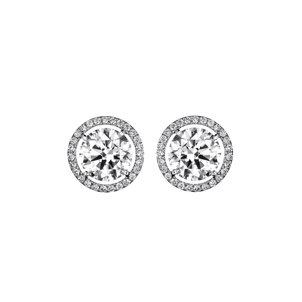 4.04 Carats Gorgeous Round Cut Real Diamond Stud Halo Earrings Gold White 14K