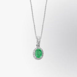 4.05 Carats Green Emerald And Diamond Gemstone Pendant 14K White Gold