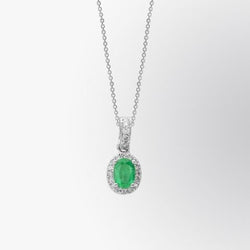 4.05 Carats Green Emerald And Natural Earth Mined Diamond Gemstone Pendant 14K White Gold