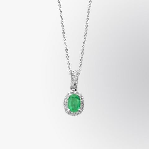 4.05 Carats Green Emerald And Diamond Gemstone Pendant 14K White Gold