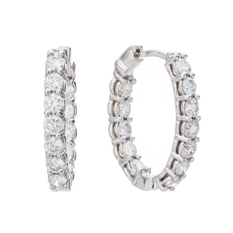 4.10 Carats Sparkling Real Diamonds Ladies Hoop Earrings 14K White Gold