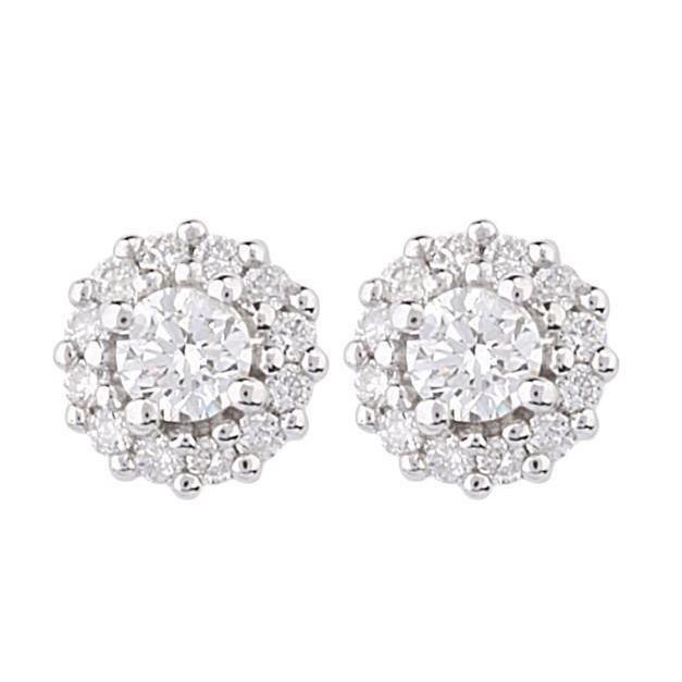 4.10 Carats Sparkling Round Genuine Diamond Halo Stud Earrings White Gold 14K