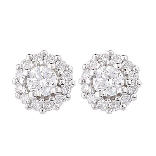 4.10 Carats Sparkling Round Genuine Diamond Halo Stud Earrings White Gold 14K