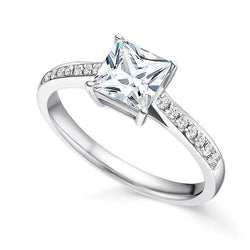 4.10 Ct Princess Real Diamond Ring With Accents White Gold 14K
