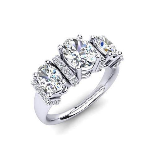 4.14 Ct 3 Stone Style Oval And Round Real Diamonds Wedding Ring