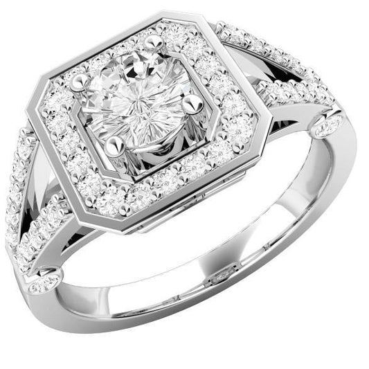 4.15 Carats Halo Real Diamond Split Shank Engagement Ring White Gold 14K