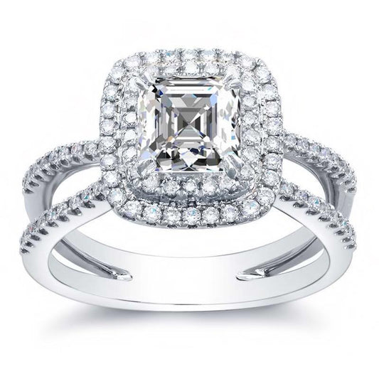 4.20 Carats Asscher And Round Real Diamond Ring Halo