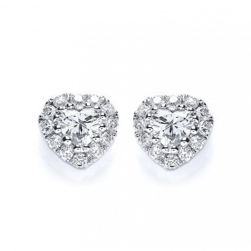 4.20 Carats Heart And Round Natural Diamond Lady Stud Earrings White Gold 14K