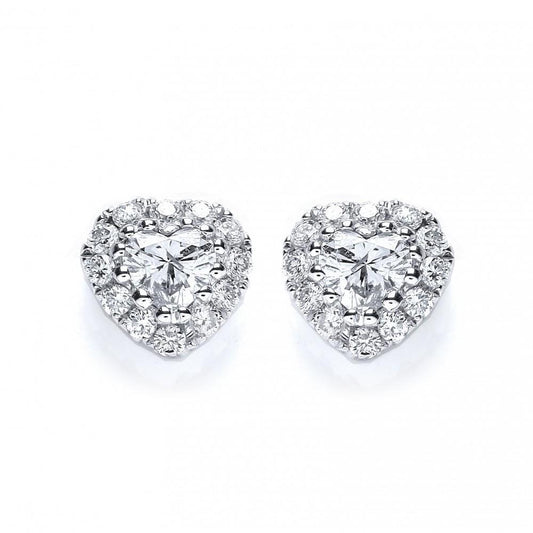 4.20 Carats Heart And Round Natural Diamond Lady Stud Earrings White Gold 14K