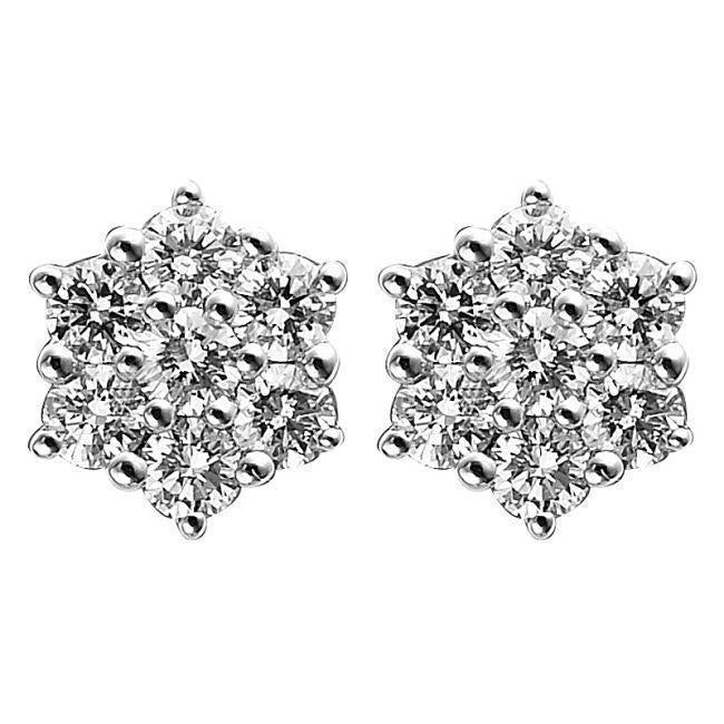 4.20 Carats Natural Round Brilliant Cut Diamonds Hexagon Studs Halo Earrings