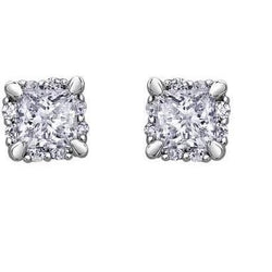4.20 Carats Princess And Round Real Diamonds Studs Earrings White Gold