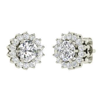 4.20 Carats Prong Set Round Cut Natural Earth Mined Diamond Stud Halo Earrings