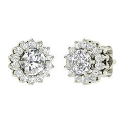 4.20 Carats Prong Set Round Cut Real Diamond Stud Halo Earrings