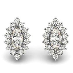 4.20 Carats Real Marquise And Round Cut Diamonds Studs Earrings Halo WG 14K