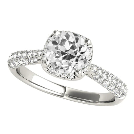 4.25 Carats Halo Old Cut Real Round Diamond Ring Pave Setting Jewelry