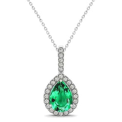 4.25 Carats Pear Green Emerald With Natural Earth Mined Diamond Pendant White Gold 14K Gemstone