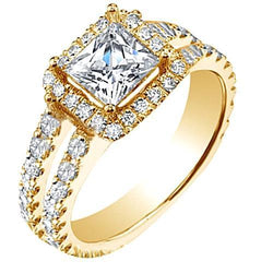4.25 Carats Princess Engagement Ring Natural Yellow Gold 14K Split Shank