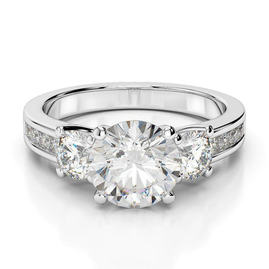 4.25 Carats Round Natural Diamonds 3 Stone Wedding Ring White 14K