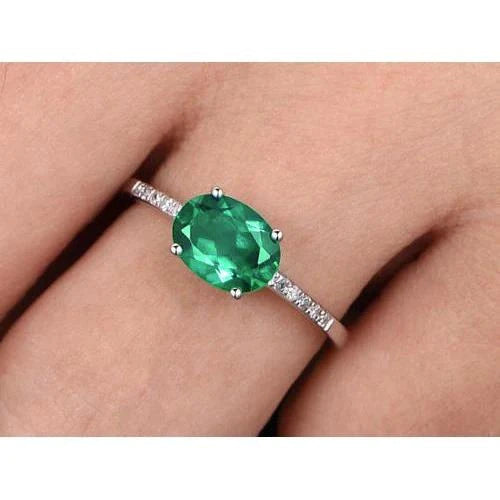 4.25 Ct Oval Cut Green Emerald With Diamond Ring Gold