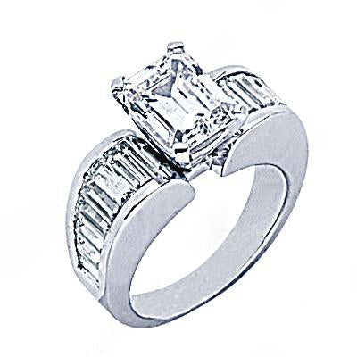 4.25 Cts. Natural Diamond Engagement Ring Emerald Cut Solitaire With Accents