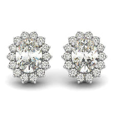 4.28 Ct Oval And Round Cut Real Diamonds Women Stud Halo Earrings