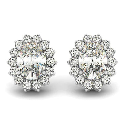 4.28 Ct Oval And Round Cut Real Diamonds Women Stud Halo Earrings